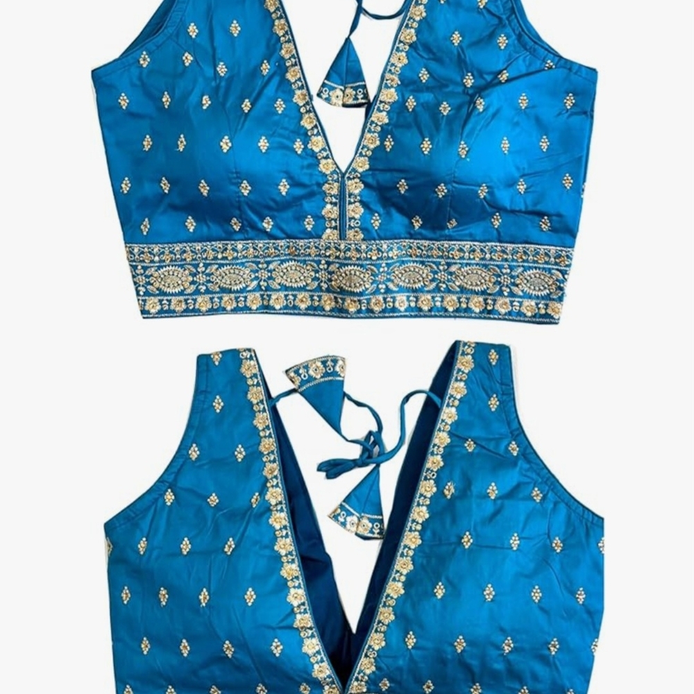 Bombay Teal and Gold Embellished Crop Top